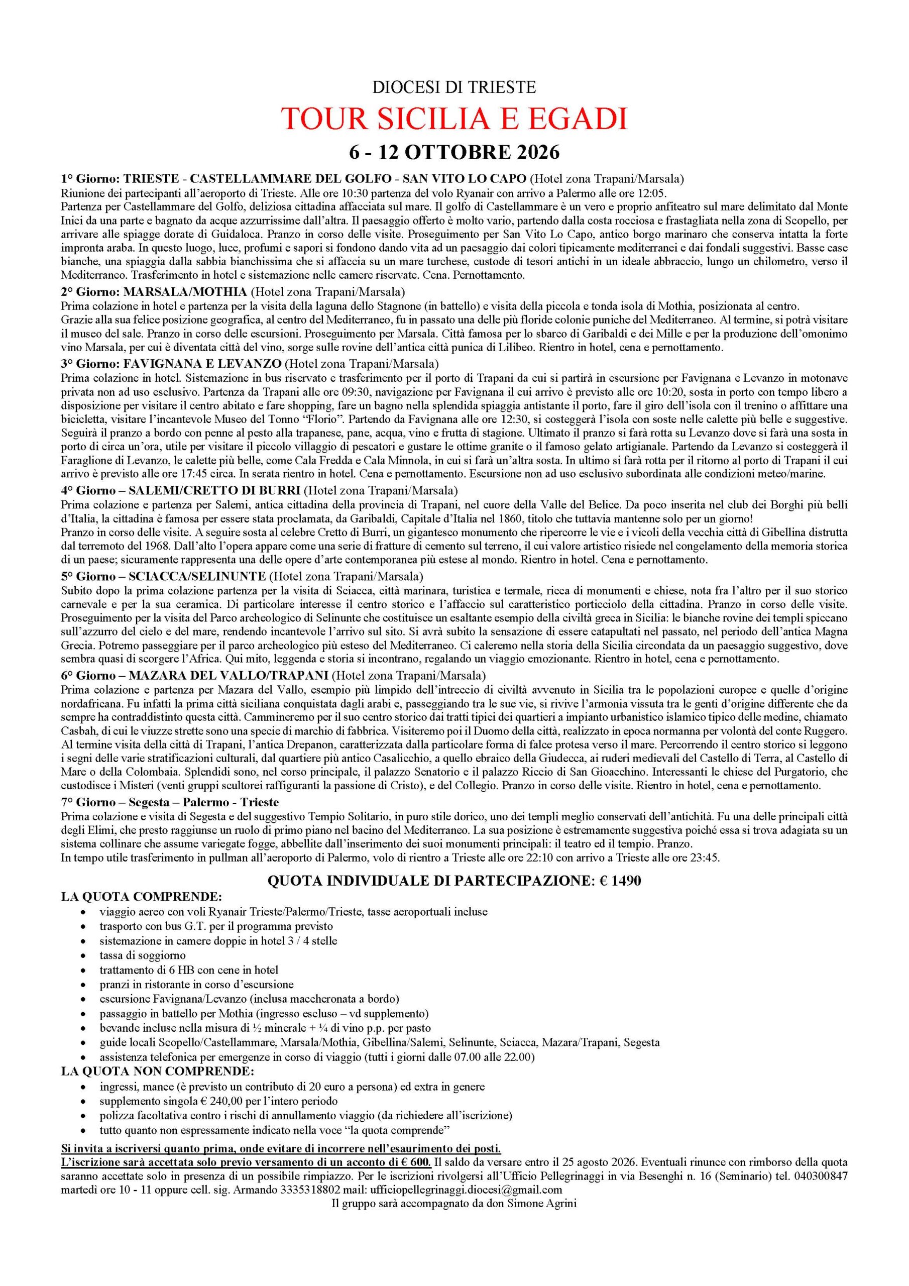 Tour Sicilia e Egadi | Dal 6 al 12 ottobre 2026