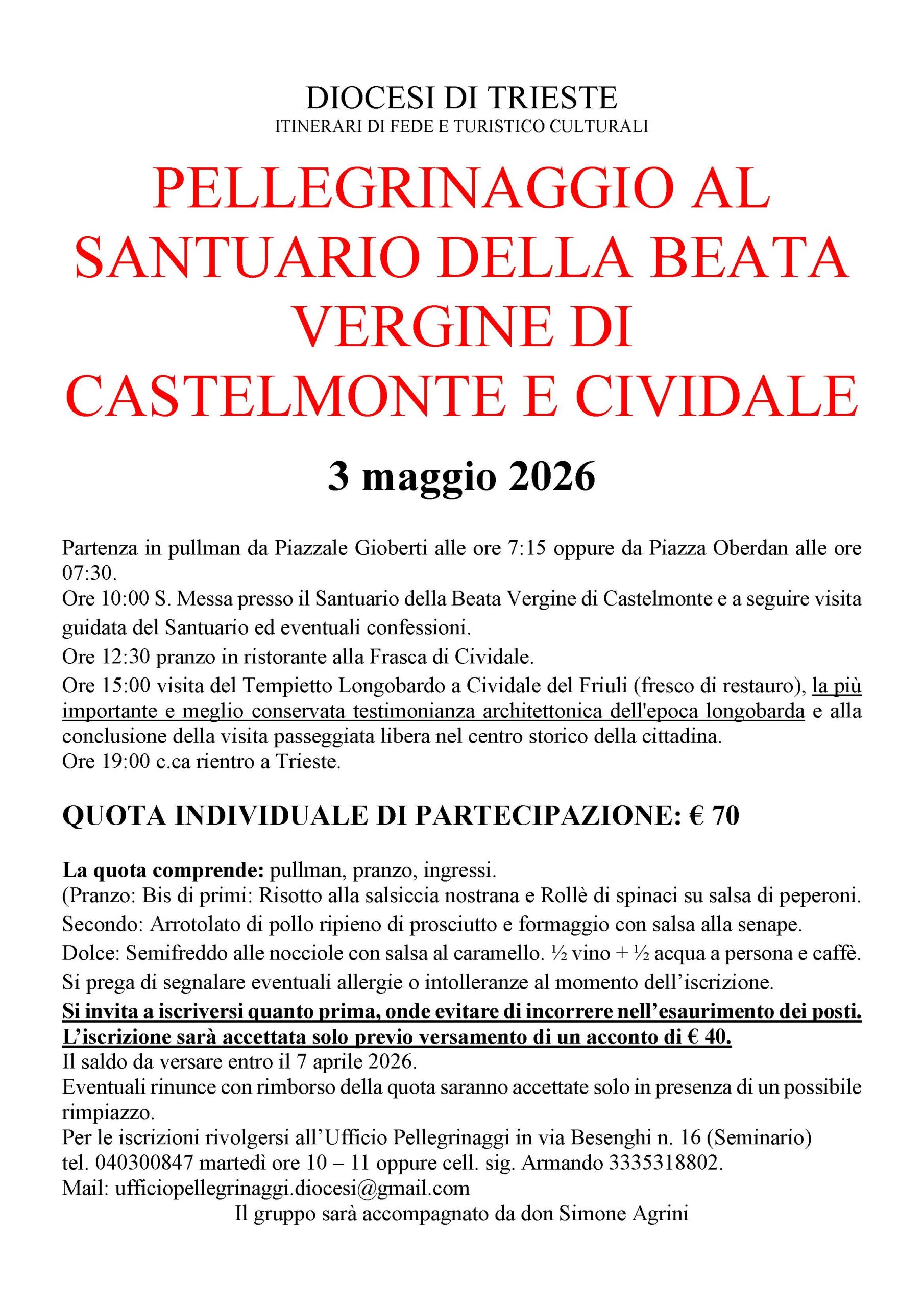 Santuario della Beata Vergine di Castelmonte e Cividale | 3 maggio 2026