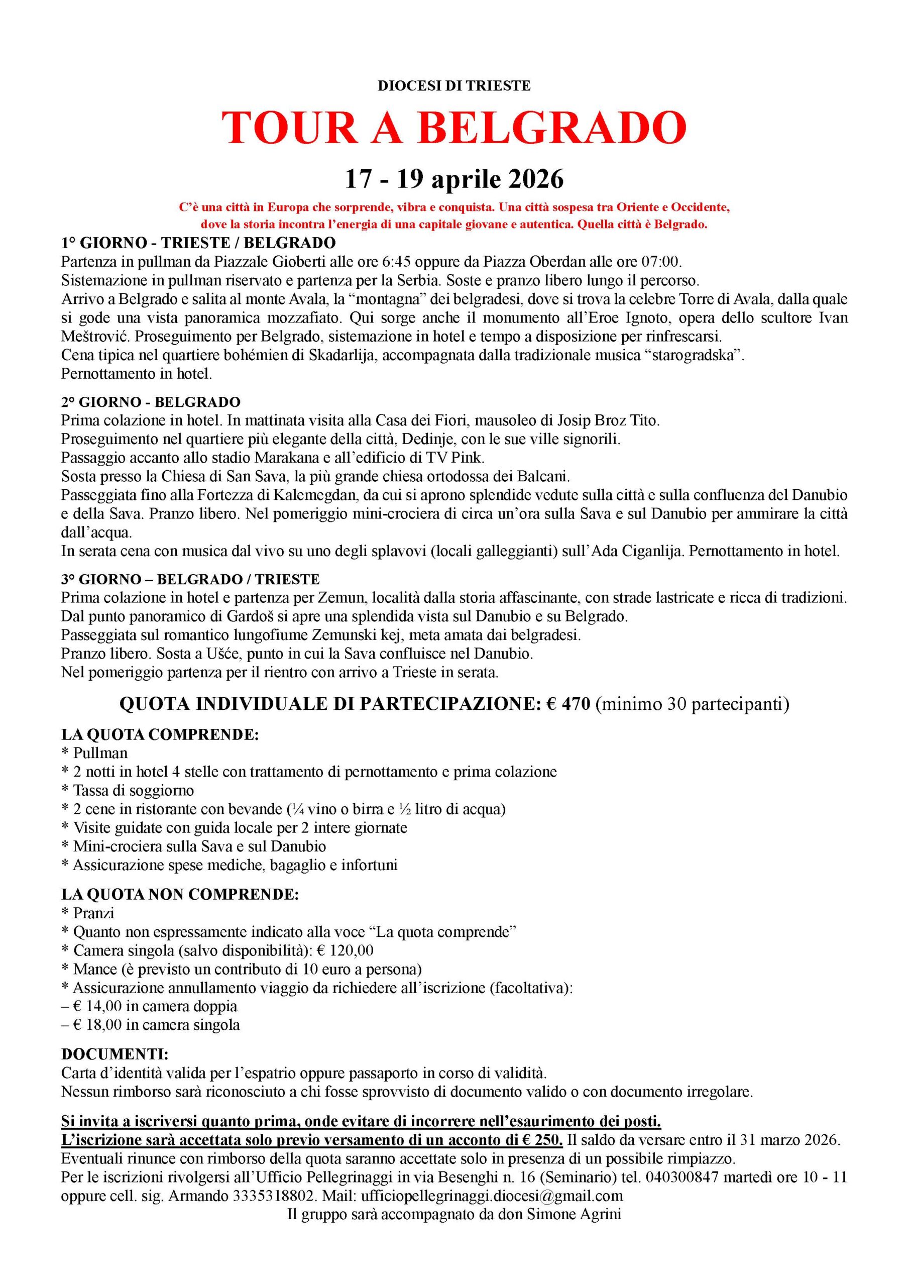 Tour a Belgrado | Dal 17 al 19 aprile 2026