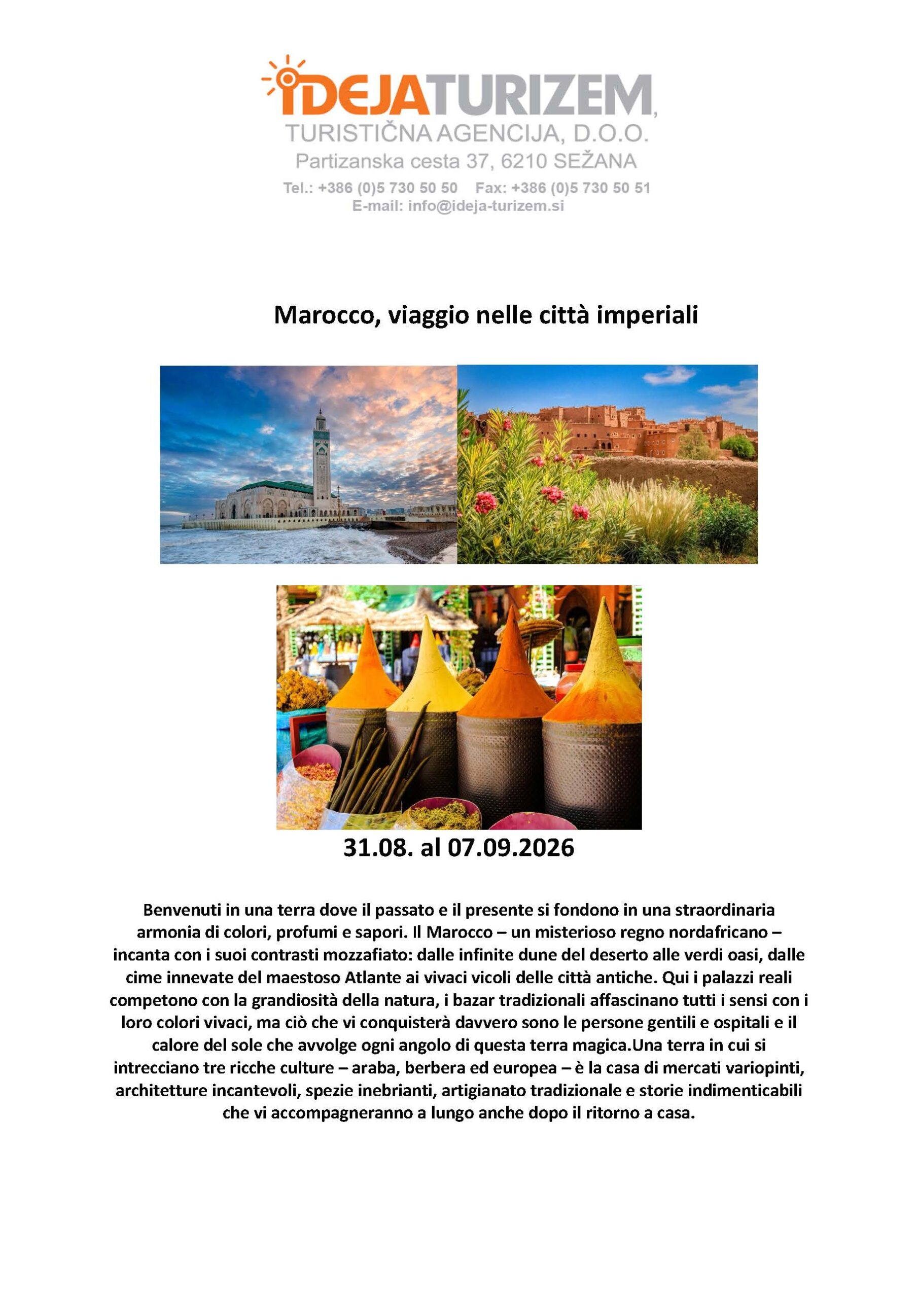 Marocco, viaggio nelle città imperiali | Dal 31 agosto al 7 settembre 2026